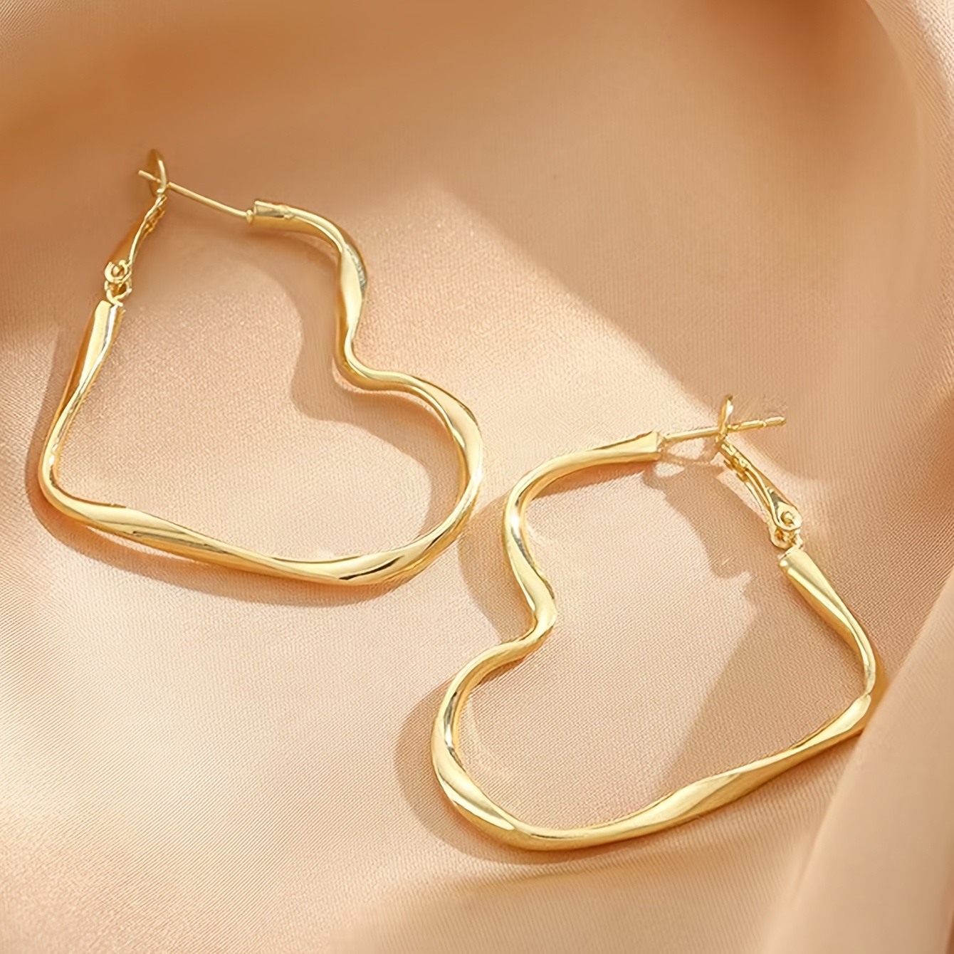Golden and Silvery Large Peach Heart Earrings